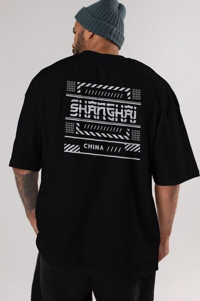 Ankhises Shanghai Back Printed Μαύρο μπλουζάκι Oversize Unisex Ανδρικό Γυναικ...