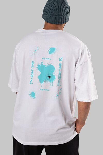 Ankhises Balance Balance Letter Back Printed Λευκό Oversize T-shirt Ανδρικό γ...