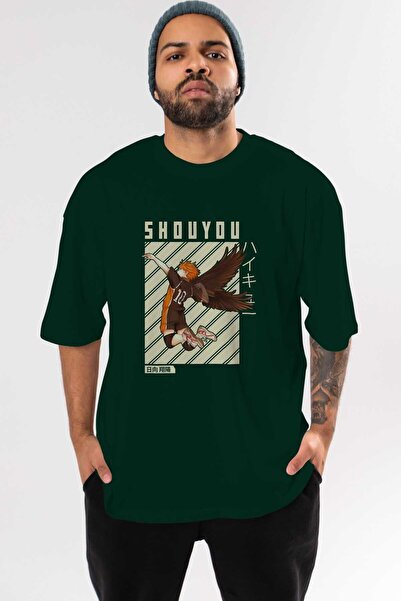 Ankhises Shouyou Hinata 3 Anime Front Štampano Emerald Green Oversize kroj T-...
