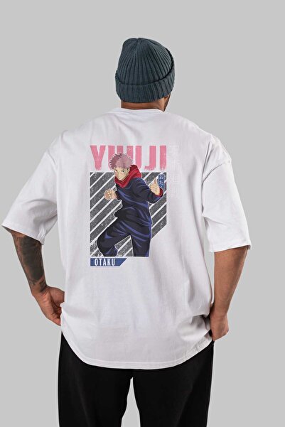 Ankhises Yuuji Itadori Anime Sa deznom - Bela Oversize kroj Pamuk T-shirt