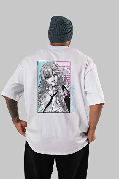 Ankhises Marin Kitagawa 1 Anime Arka Baskılı Beyaz Oversize t-shirt %100 pamu...