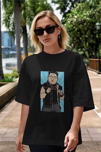 Ankhises Kim Džong Un Pjongjang Supreme Štampano Crna Oversize kroj T-shirt -...