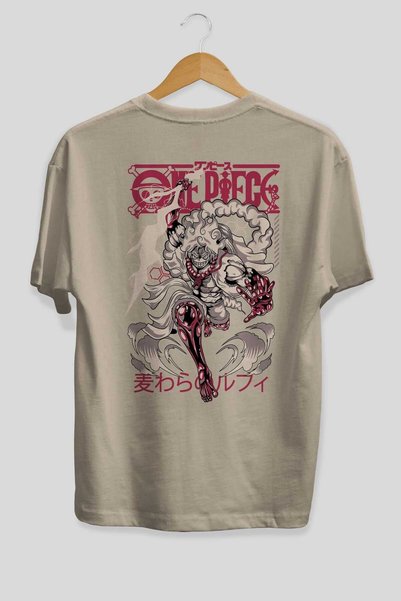 Ankhises MONKEY D. LUFF-ONE PIECE 1 Anime Back Printed Beige Oversize t-shirt 100% cotton Men Women