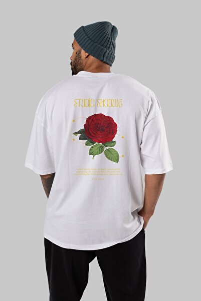 Ankhises Studio Shodwe Rose Back Štampano Bela Oversize kroj T-shirt Muškarci...