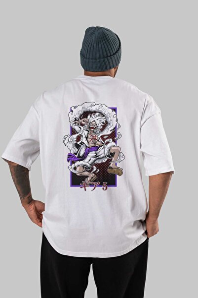Ankhises MONKEY D. LUFFY GEAR5 Anime Leđa Štampano Bela Oversize kroj T-shirt...