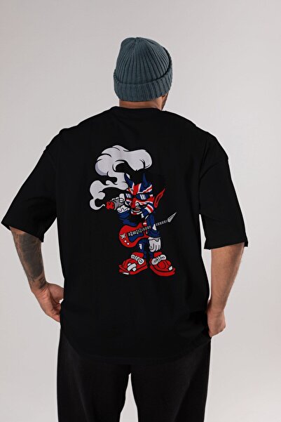 Ankhises Uk Devil Rockstar Back Štampano Crna Oversize kroj T-shirt Unisex Mu...