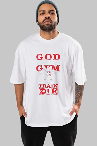 Ankhises God of The GYM Ανδρικό Γυναικείο Υπερμεγέθη Λευκό T-Shirt - Crew Neck