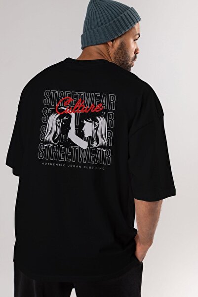 Ankhises Kultura Streetwear sa štampanim leđima Štampano Crna Oversize kroj T...