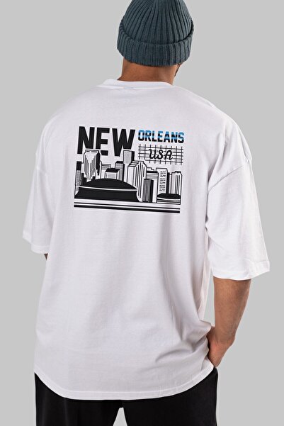 Ankhises New Orleans Back Štampano Bela Oversize kroj T-shirt Unisex Muškarci...