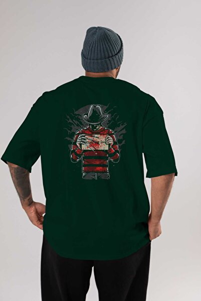 Ankhises Freddy Will Kill Food Back Štampano Emerald Green Oversize kroj T-sh...