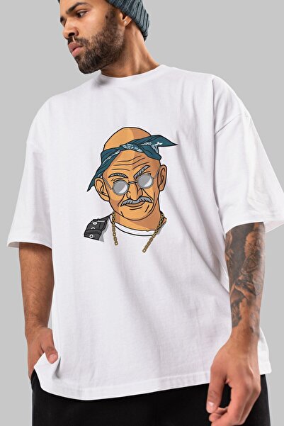 Ankhises Bela Oversize kroj T-shirt - Tupac Gandhi Prednja strana Štampano, U...