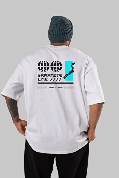 Ankhises Yamanote linija unisex bela Oversize kroj T-shirt - okrugla kragna