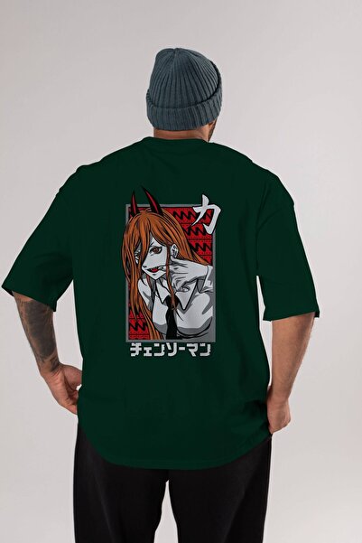 Ankhises CHAINSAWMAN POWER Anime Back Štampano Emerald Green Oversize kroj T-...