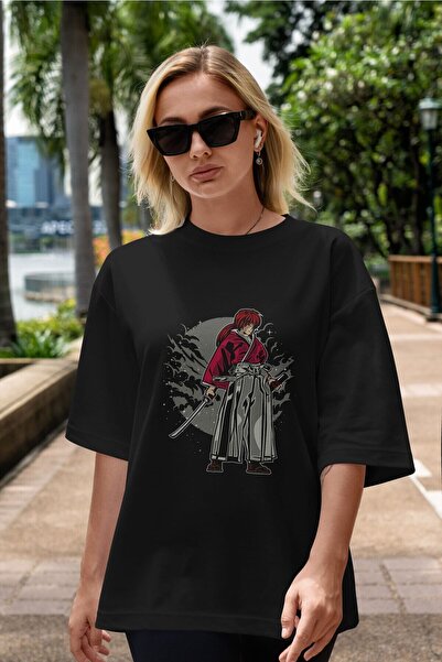 Ankhises kenshin μπροστινό εμπριμέ μαύρο μπλουζάκι υπερμεγέθη Unisex ανδρικό ...