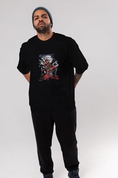 Ankhises Ubica sa motornom testerom Front Štampano Crna Oversize kroj T-shirt...