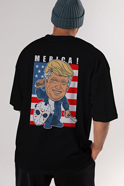Ankhises Džejson Vorhejs Tramp Baki Štampano Crna Oversize kroj T-shirt Unise...
