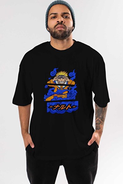 Ankhises Naruto Uzumaki Anime Sa deznom Crna Oversize kroj T-shirt - Muškarci...