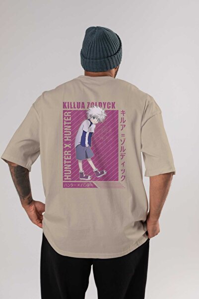 Ankhises Killua Zoldyck 3 1 Anime Pattern - Μπεζ, 100% βαμβάκι, υπερμεγέθη γυ...