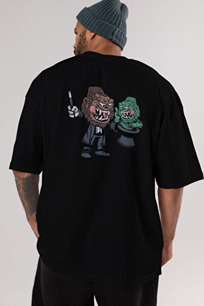 Ankhises Gorilla Magician Back Štampano Crna Oversize kroj T-shirt Unisex Muš...