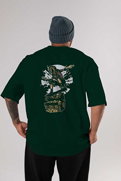Ankhises Diver Skater Treasure Back Štampano Emerald Green Oversize kroj T-sh...