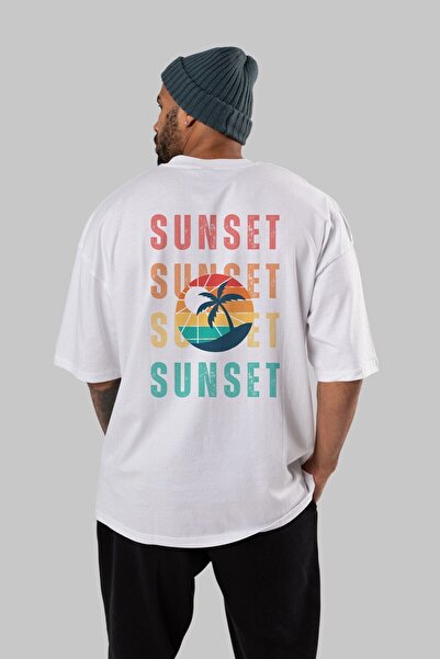 Ankhises Zalazak sunca Napisano nazad Štampano Belo Oversize kroj T-shirt Muš...