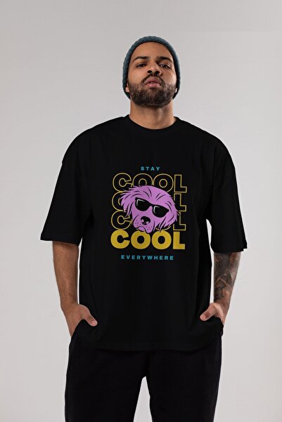 Ankhises Cool Dog Front Štampano Crna Oversize kroj T-shirt Unisex Muškarci Ž...