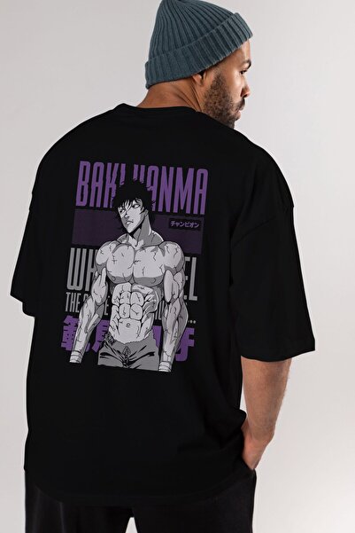 Ankhises BAKI HANMA (2) Anime Back Printed Μαύρο μπλουζάκι Oversize Ανδρικό Γ...