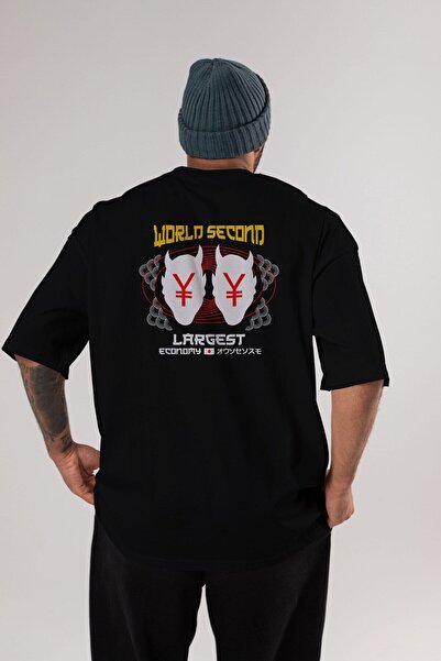 Ankhises Druga svetska ekonomija Natrag Štampano Crna Oversize kroj T-shirt U...