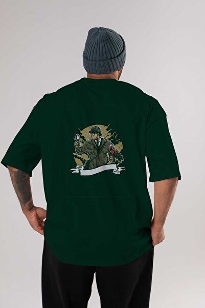 Ankhises Sherlock Holmes Leđa Štampano Smaragdno zelena Oversize kroj T-shirt...