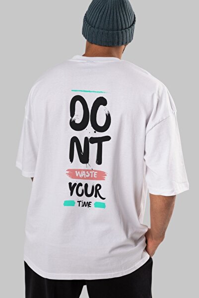 Ankhises Ne gubite vreme nazad Štampano Beli Oversize kroj T-shirt Muškarci Ž...
