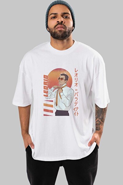 Ankhises Leorio Paladiknight 5 (2) Anime Front Štampano Bela Oversize kroj T-...