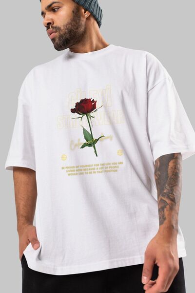 Ankhises Rose Cilexi Streetwear Prednja strana Štampano Bela Oversize kroj T-...