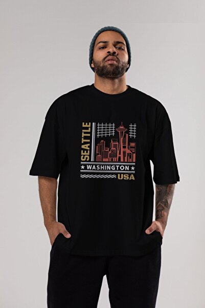 Ankhises Seattle Front Štampano Crna Oversize kroj T-shirt Unisex Muškarci Že...