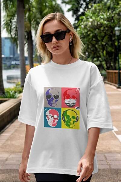 Ankhises Унисекс бела T-shirt Oversize kroj са Štampano Lets Rock Front, за м...