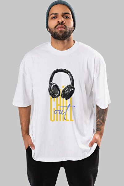 Chill Out Printed Front Printed White Oversize T-shirt Men Women Crew Neck