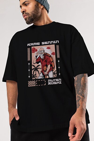 Ankhises Kame Sennin Front Štampano Crna Oversize kroj T-shirt Unisex Muškarc...