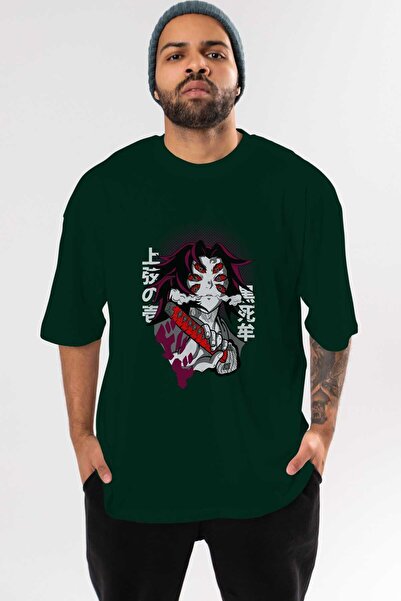 Ankhises kokushibo DEMON SLAYER Anime Front Štampano Emerald Green Oversize k...