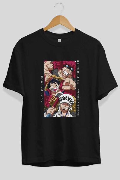 Ankhises SUPER NOVAS one piece Anime Front Printed Black Oversize t-shirt Men Women