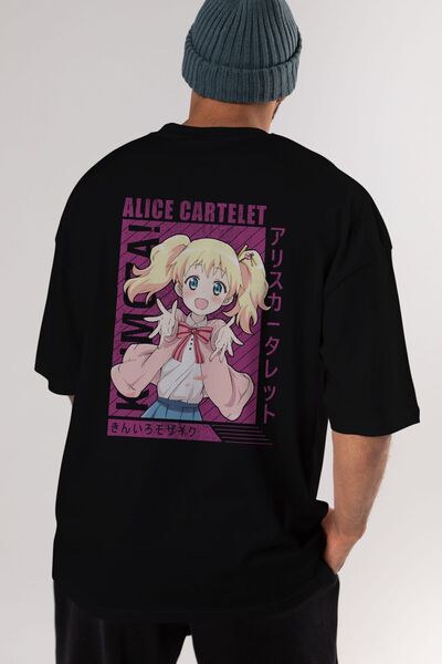 Ankhises Alice Cartelet 12 Аніме з принтом на спині Чорна oversize футболка Ч...