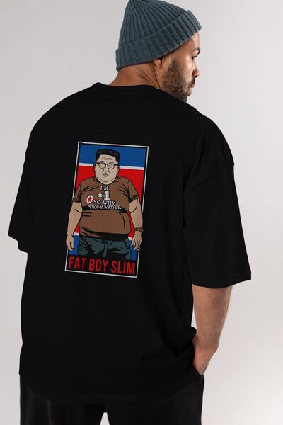 Ankhises Fat Boy Slim Kim Jong Rear Štampano Crna Oversize kroj T-shirt Unise...
