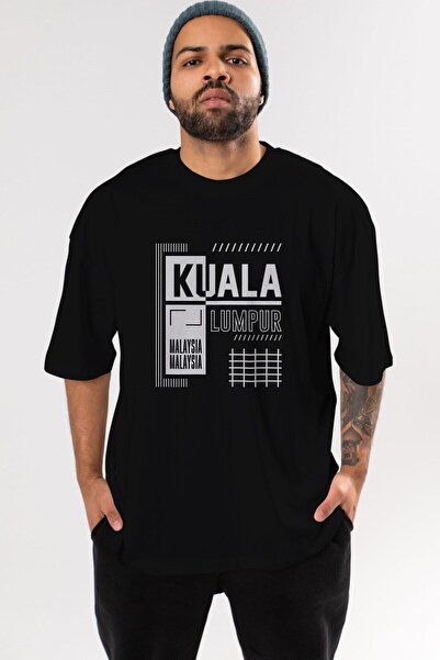 Ankhises Kuala Lumpur Μπροστινό εμπριμέ μαύρο μπλουζάκι υπερμεγέθη Unisex ανδ...