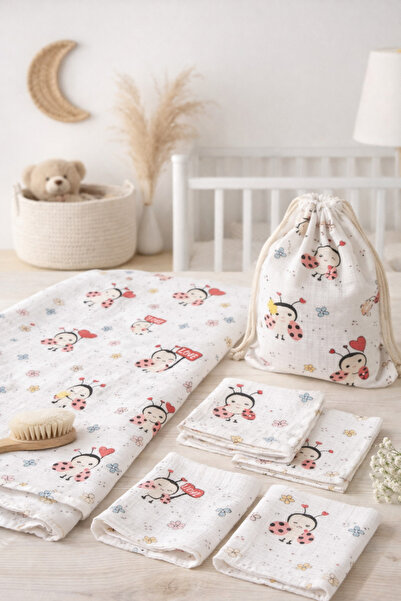 MORE HOME 100% Cotton Multi-Purpose Muslin Baby Muslin Set 6 Pieces Ladybug