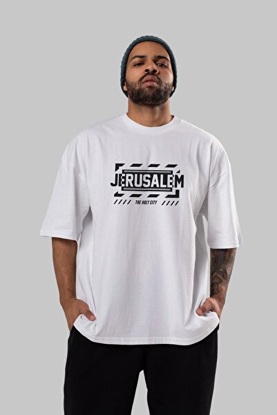 Ankhises Bela Oversize kroj T-shirt - Jerusalim Front Štampano, unisex muškar...