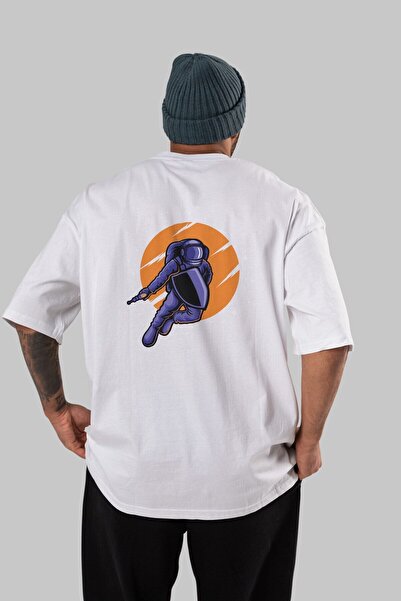 Ankhises Astro Wars Back Štampano Bela Oversize kroj T-shirt Unisex Muškarci ...
