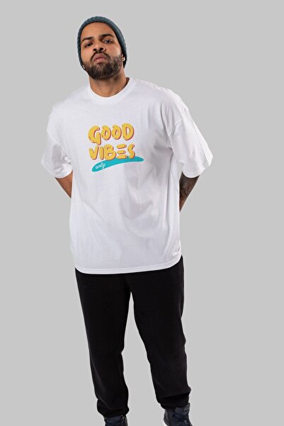 Ankhises Dobre vibracije prednja strana Štampano bela Oversize kroj T-shirt m...