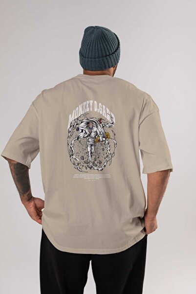 Ankhises Monkey D. Garp Anime Leđa Štampano Bež Oversize kroj T-shirt 100% pa...