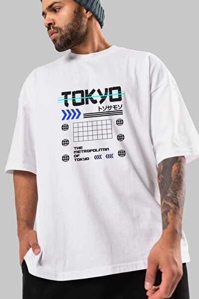Ankhises Metropolitan Tokyo Front Štampano Beli Oversize kroj T-shirt Unisex ...
