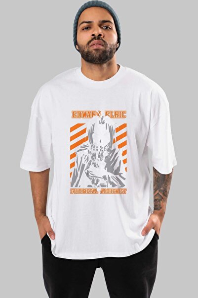 Ankhises Бела Oversize kroj T-shirt са Štampano из анимеа на предњој страни з...