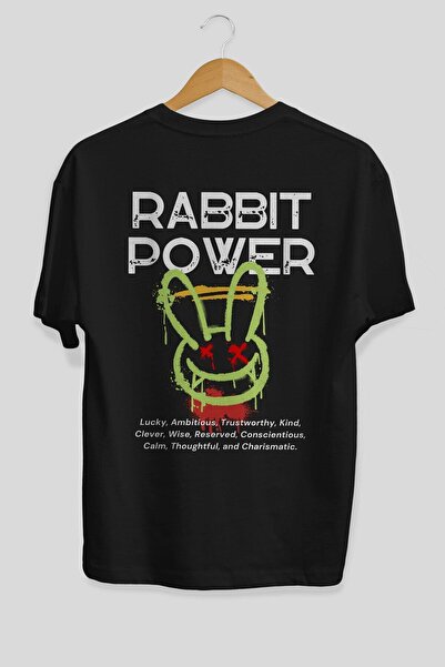 Ankhises Rabbit Power Written Back Štampano Crna Oversize kroj T-shirt Muškar...
