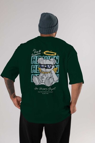 Ankhises Heaven Bear Back Štampano Emerald Green Oversize kroj T-shirt Unisex...